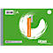 Cahier Ursus vert avec impression. Rectangle orange avec "Kassa Ein- und Ausgang". En dessous "Ursus" et logo.