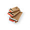 Three brown shipping envelopes stacked, partially open. One contains a white product. Red adhesive strips.