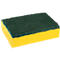 Éponge jaune avec surface à récurer verte. Ustensile de nettoyage rectangulaire pour la cuisine.