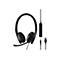 Schwarzes Headset mit Mikrofon. Inklusive Kabel mit Bedienelementen, Klinkenstecker und USB-Stecker.
