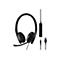 Schwarzes Headset mit Mikrofon und Kabel, USB- und Klinkenstecker. Auf dem Kabel befindet sich eine Steuerung.