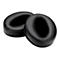 Zwei schwarze Ohrpolster fÃ¼r KopfhÃ¶rer, ovale Form.