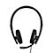 Black headset with microphone on a white background.