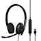 Black headset with microphone, USB cable, and control elements.