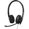 Black headset with microphone. Markings on the headband.