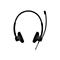 Schwarzes Headset mit Mikrofon, vor weißem Hintergrund. Der Bügel verbindet die beiden Ohrmuscheln. Das Mikrofon ist flexibel.