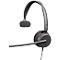 Black headset with headband, ear cup, and microphone arm. A red accent on the ear cup. Wired.
