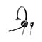 Ein schwarzes Headset mit BÃ¼gel, Ohrmuschel und Mikrofon. Am Kabel befindet sich eine Bedieneinheit.