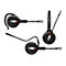 Mehrere Ansichten eines schwarzen Headsets von Sennheiser mit Mikrofon. Das Headset hat einen BÃ¼gel und ein lÃ¤ngliches Mikrofon.