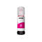 Weiße Epson Tintenflasche für Magenta Farbe mit transparentem Verschluss vor weißem Hintergrund.