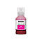Eine Flasche magenta-farbener Tinte mit dem Aufdruck „EPSON“. Auf weißem Hintergrund isoliert.