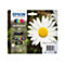 Epson Tintenpatronen-Multipack mit Gänseblümchen-Hintergrund. Text: Multipack 18, Claria Home Ink, Epson Logo.