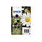 Cartouche d'encre Epson noire avec un fond de marguerite, texte indiquant Black 18XL.