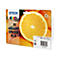 Epson Multipack 33 XL Tintenpatronen, orangefarbener Hintergrund mit Orangenscheibe.