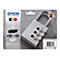 Sur fond gris, un emballage avec des cartouches d'imprimante et un cadenas Ã  combinaison. L'emballage indique Epson, Multipack 35 et les couleurs des encres.