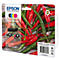 Multipack de cartouches d'encre Epson 503 devant un fond de piments rouges et verts.
