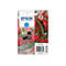 Une cartouche d'encre Epson, Cyan 503 XL, sur fond de piments rouges et verts.