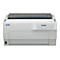 Ein grauer Epson DFX-9000 Nadeldrucker auf weißem Hintergrund. Oberhalb der Papierzufuhr befindet sich eine transparente, dunkle Abdeckung.