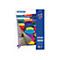 Epson Double Sided Matte Papier Verpackung mit Beispielbild von bunten, ovalen Textilformen auf A4.