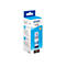Epson 115 Cyan Tintenflasche in Originalverpackung vor weißem Hintergrund.
