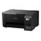Schwarzer Epson EcoTank-Drucker mit quadratischer Textur. Sichtbar: Epson-Logo, EcoTank-Logo, Tintenfüllstände, Bedienfelder.