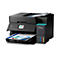 Schwarzer Epson ET-4955 Tintentankdrucker vor weißem Hintergrund mit eingelegtem Dokument.