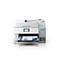 Weißer Epson-Multifunktionsdrucker, der ein farbig bedrucktes Papier auswirft. Auf dem Bildschirm werden Symbole angezeigt.