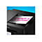 Schwarzer Drucker mit Papier, auf dem in Pink "Digitalização de Alta Velocidade" steht. Blauem Hintergrund.