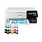 WeiÃŸer Epson-Drucker mit schwarzem Display und Tintenflaschen. Schriftzug IMPRESIÃ“N A BAJO COSTE.