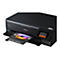 Schwarzer Epson EcoTank Drucker bedruckt eine CD mit einem farbenfrohen Sonnenuntergangsbild.