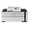 Imprimante Epson blanche avec une feuille de papier montrant un plan Ã©cologique sur cinq ans.
