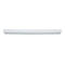 Weiße, längliche Soundbar oder Lichtleiste vor weißem Hintergrund mit zwei seitlichen Kreisen.