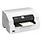Weißer Epson Etikettendrucker, Papierausgabe vorne. Schwarzes Bedienfeld mit Logo und LED-Leuchten.