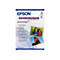 Epson A3 Premium Glossy Fotopapier Verpackung mit Produktinformationen und Beispielfotos.