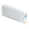 Hellblaue Epson Tintenpatrone, Beschriftung mit Light Cyan. Aufdruck: T44J5, LC, 700ml.