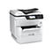 Weißer Epson Multifunktionsdrucker vor neutralem Hintergrund mit Touchscreen und Tastenfeld.