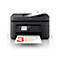 Schwarzer Epson-Multifunktionsdrucker druckt ein Blatt mit einem Angebot. Auf dem Display befinden sich Icons.