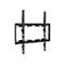 Schwarze TV-Halterung, bestehend aus zwei vertikalen und einem horizontalen Teil mit Lochmustern und Aussparungen.