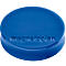 Blauwe, ovale magneet met verhoogde letters 'magnetoplan'.