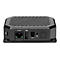 Schwarzes Gehäuse eines Netzwerkgeräts mit RJ45 PoE-Anschluss, USB-Port, Stromanschluss und Power-Taste.