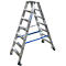 Escabeau double en alu sur roulettes, 2 x 7 marches