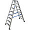 Escabeau double en alu sur roulettes, 2 x 8 marches