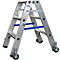 Escalera doble de aluminio con ruedas, 2 x 3 escalones