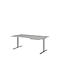 Escritorio con extensión BARI, pata en T, extensión derecha, An 1800 x P 1000/800 x Al 680-820 mm, gris claro/aluminio