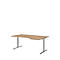 Escritorio con extensión BARI, pata en T, extensión derecha, An 1800 x P 1000/800 x Al 680-820 mm, roble/aluminio