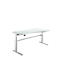 Escritorio confort, regulable eléctricamente en altura, forma libre, fijación a la derecha, pie en C, An 1800 x Pr 1000/800 x Al 655-1305 mm, aluminio gris claro/blanco