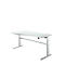 Escritorio confort, regulable eléctricamente en altura, forma libre, fijación a la izquierda, pie en C, An 1800 x Pr 1000/800 x Al 655-1305 mm, aluminio gris claro/blanco