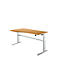 Escritorio confort, regulable eléctricamente en altura, forma libre, fijación a la izquierda, pie en C, An 1800 x Pr 1000/800 x Al 655-1305 mm, haya/aluminio blanco