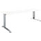 Escritorio blanco con marco plateado, vista en perspectiva.