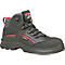 Black safety shoe with red accents. Laces and logo visible.